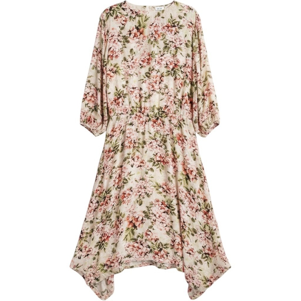 J Jill Dress Pebble Hydrangea Garden Dipped Hem Midi XL Wedding Guest Party